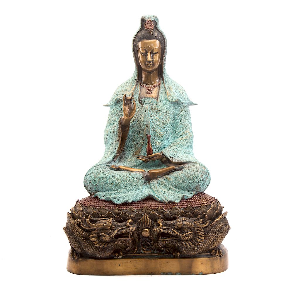 Appraisal: Chinese Painted Bronze Quan-Yin polychrome patinated bronze image of the