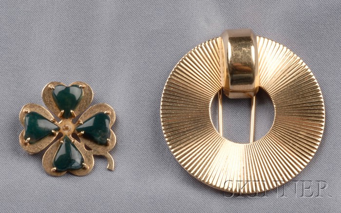 Appraisal: Retro kt Gold Brooch designed as a ribbed circle together