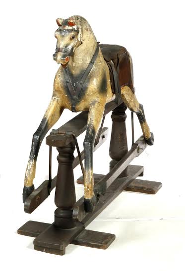 Appraisal: ROCKING HORSE BY BAXENDALE England ca Carved wooden horse with