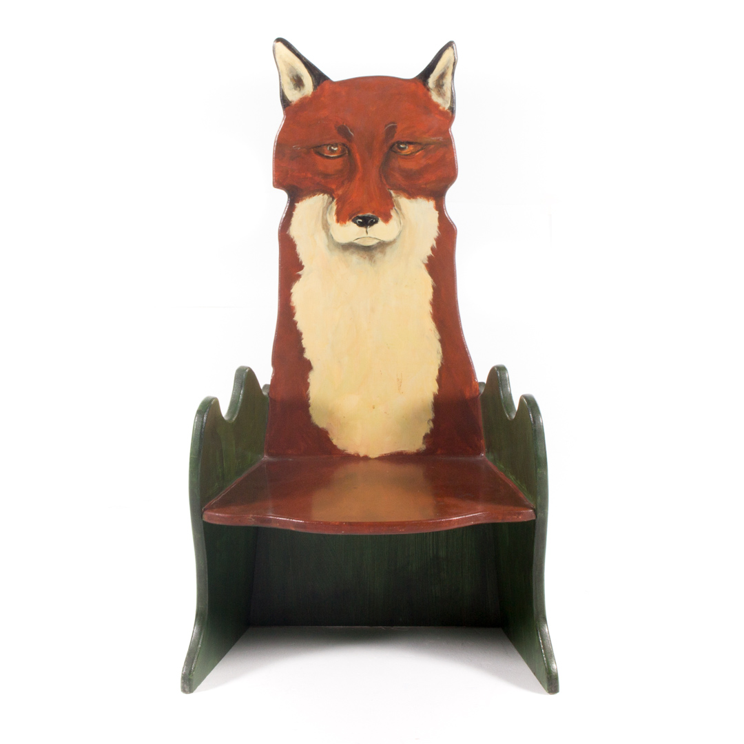 Appraisal: Fox carved and painted wood armchair in H