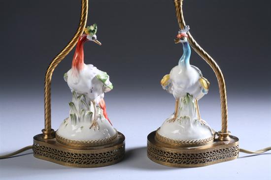 Appraisal: PAIR PLAUE PORCELAIN FIGURES OF EXOTIC BIRDS Circa Modelled as