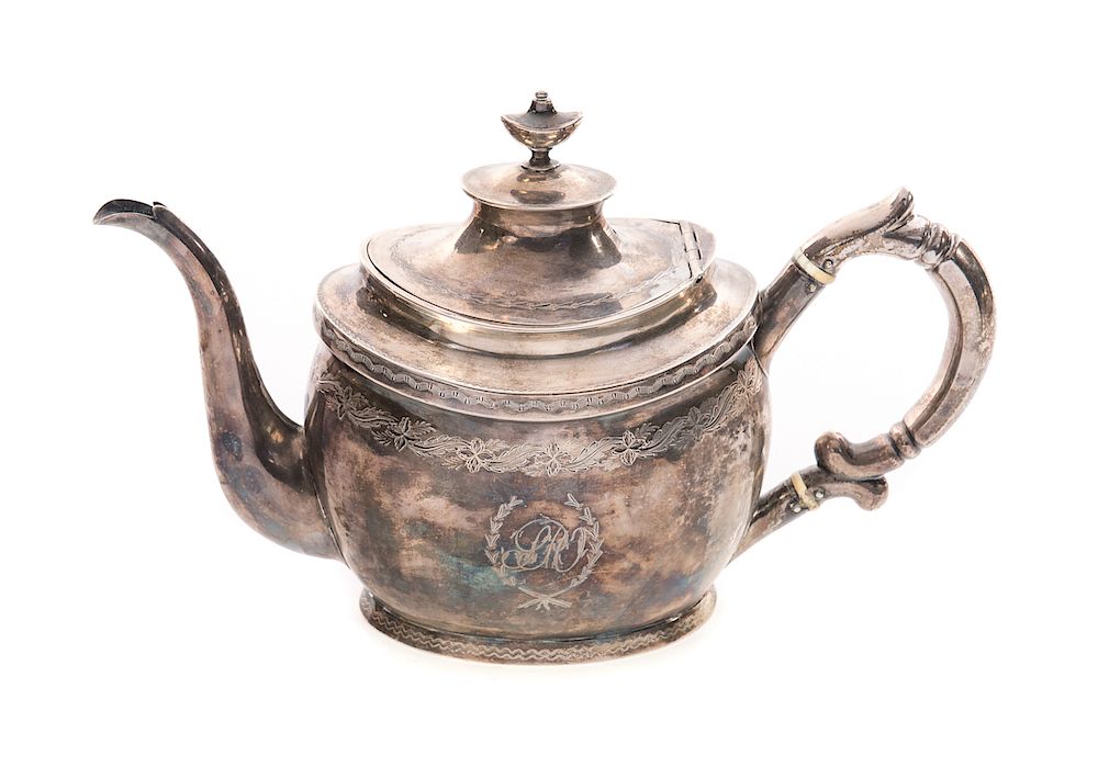 Appraisal: - W G Forbes Coin Silver Teapot Measures tall wide