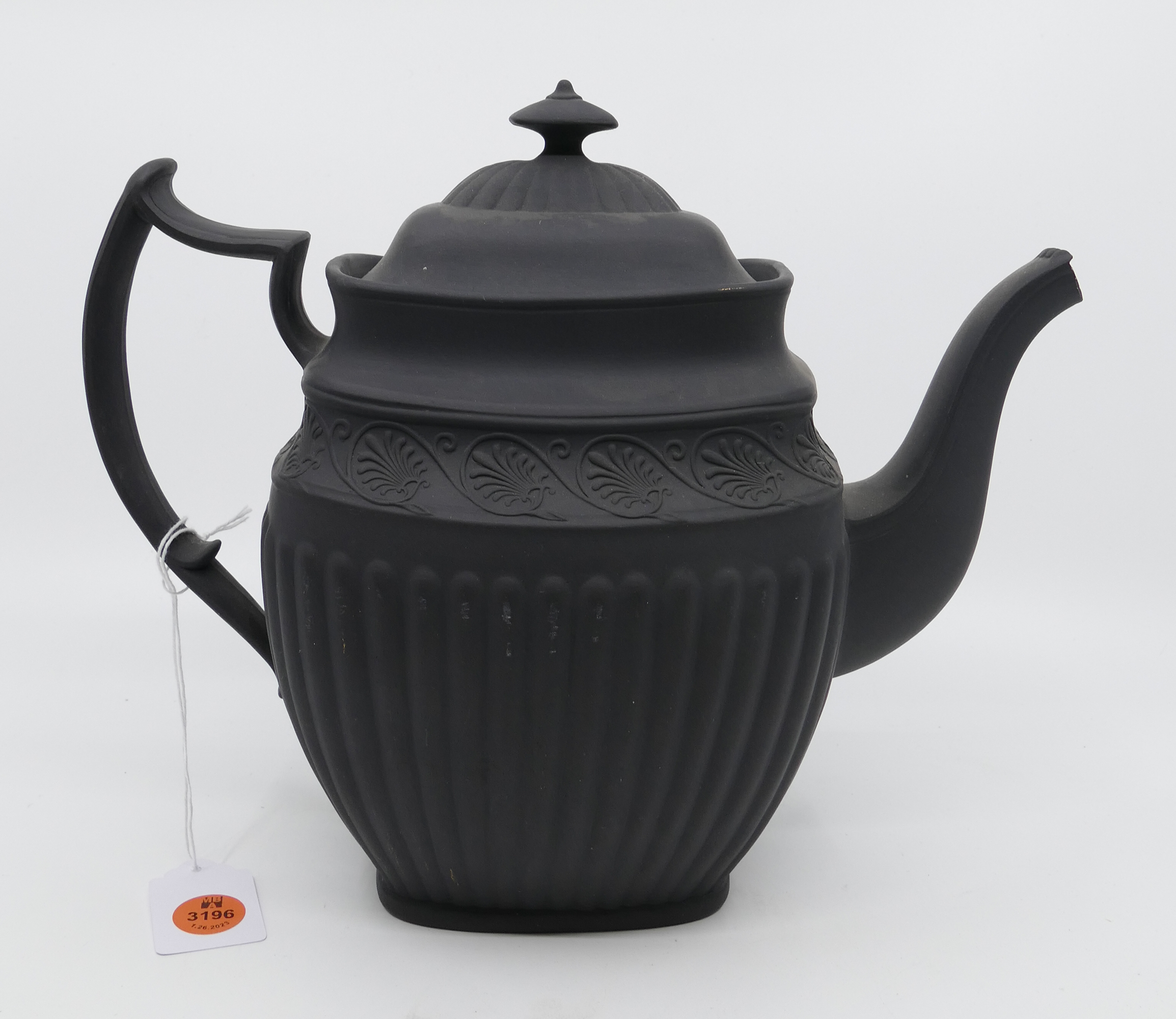 Appraisal: Wedgwood Style Basalt Ware Teapot Unmarked Spout broken x x