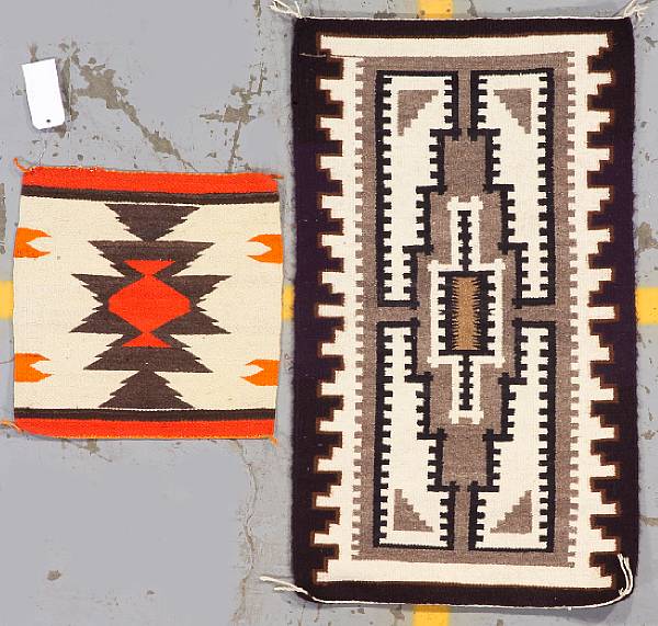 Appraisal: Two Navajo weavings A small sampler or mat and a