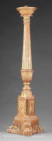 Appraisal: A Giltwood Ecclesiastical Pricket c fluted standard with acanthine collar