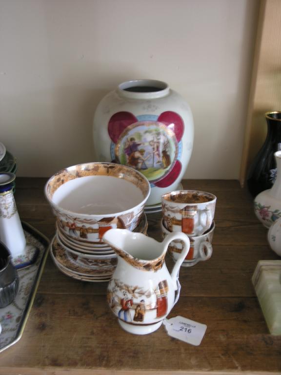 Appraisal: An early Victorian part teaset printed and enamelled with figures