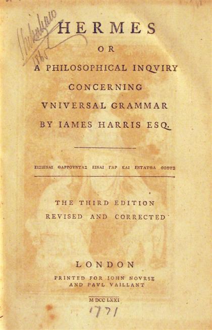 Appraisal: vol Harris James Hermes or A Philosophical Inquiry Concerning Universal