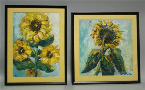 Appraisal: FROM THE OFFICE OF SENATOR WARNER PAIR OF SUNFLOWERS Oil