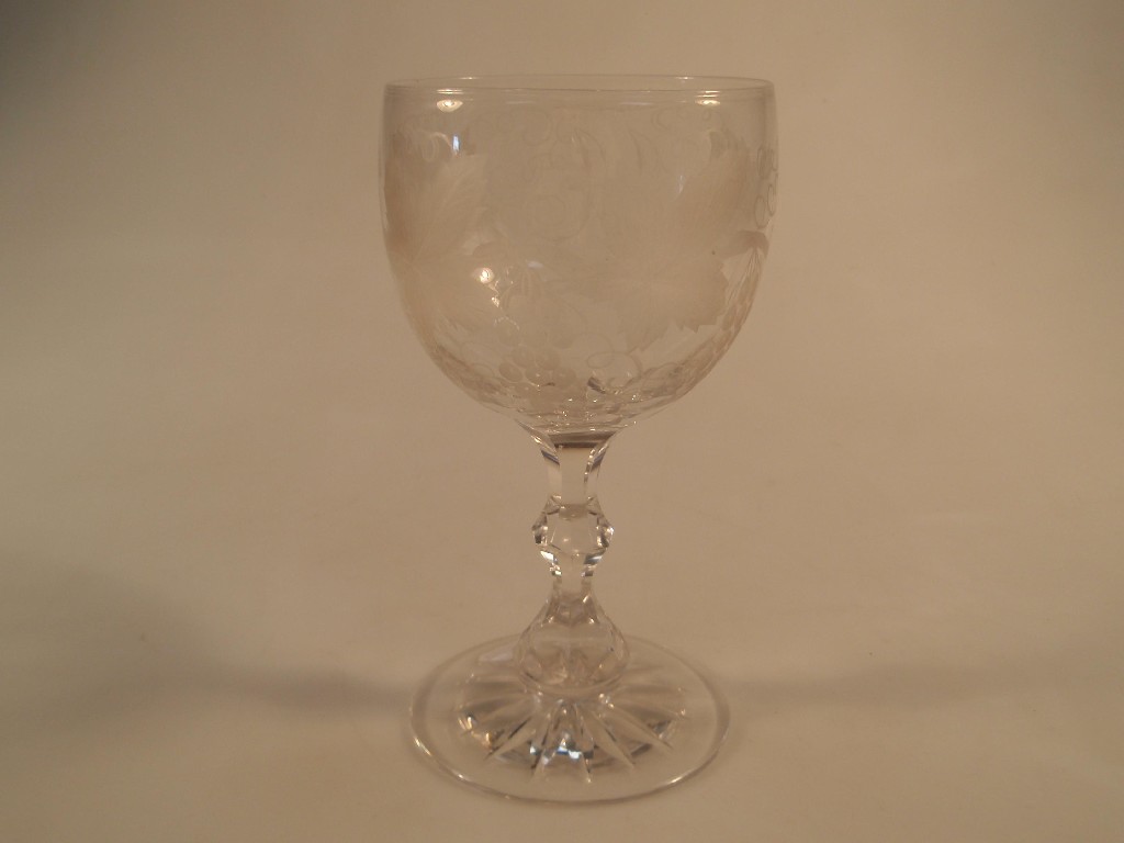 Appraisal: A Victorian large wine goblet the cut shape bowl etched