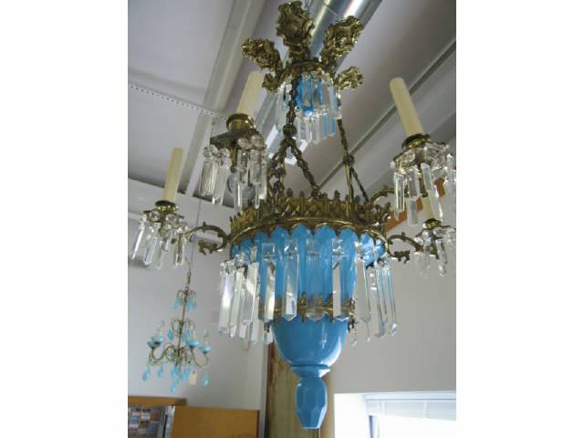 Appraisal: French Victorian Chandelier Art Nouveau style cherubs at top blue