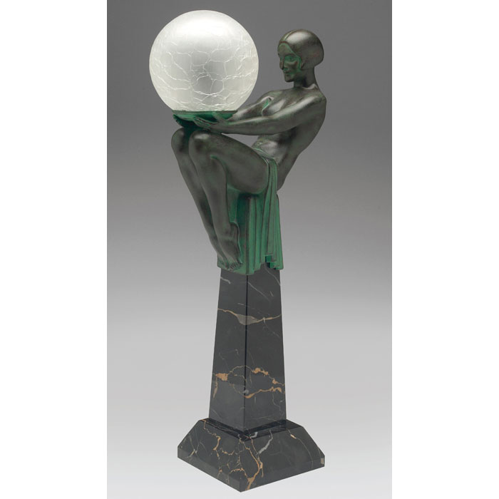 Appraisal: Le Leverrier lamp bronze with an Art Deco nude holding