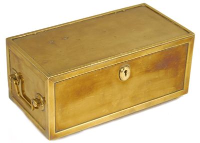 Appraisal: A th century panelled brass box with a hinged cover