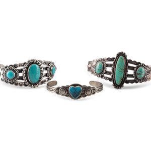 Appraisal: Bell Trading Post Shop est Silver and Turquoise Trade Bracelets