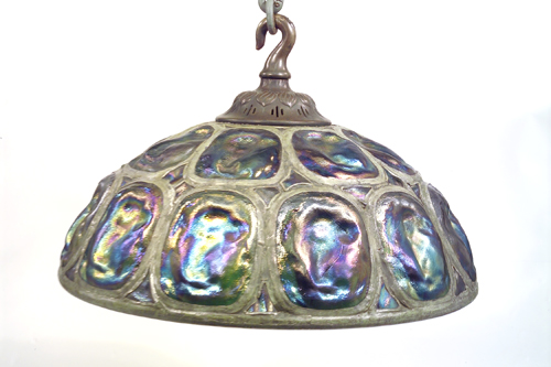 Appraisal: TIFFANY STUDIOS Exceptional turtle-back hanging chandelier with two rows of