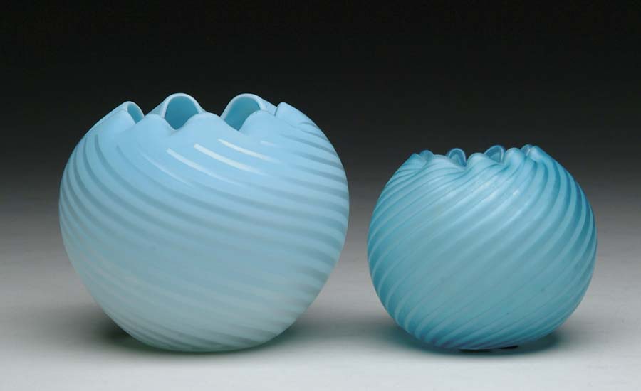 Appraisal: TWO SATIN GLASS ROSE BOWLS Lot consists of blue MOP