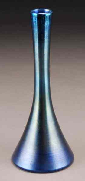 Appraisal: Tiffany blue Favrile glass vase of reversetrumpet form with a