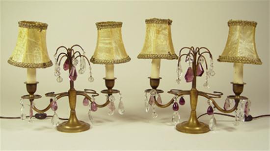 Appraisal: Pair of Regency Style Boudoir Lamps Brass with crystal and