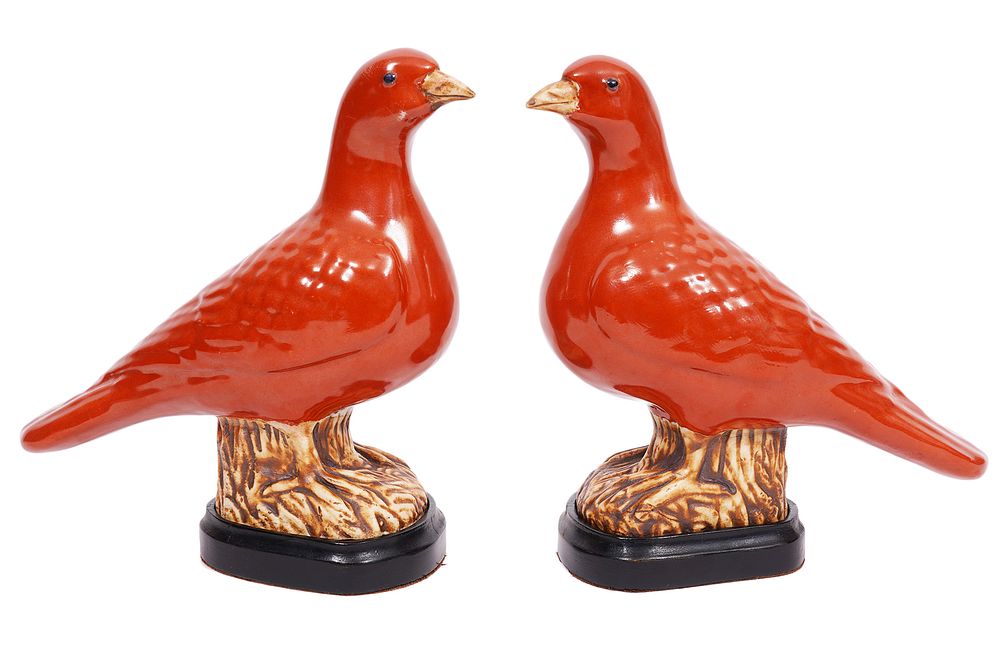 Appraisal: Pr Chinese Painted Ceramic Birds Pair of Chinese painted ceramic