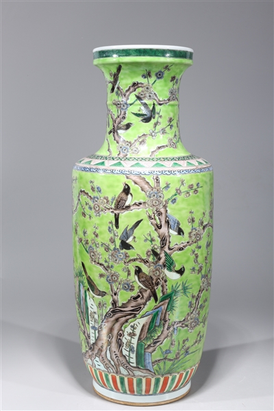 Appraisal: Chinese famille verte enameled porcelain rouleau vase with floral designs