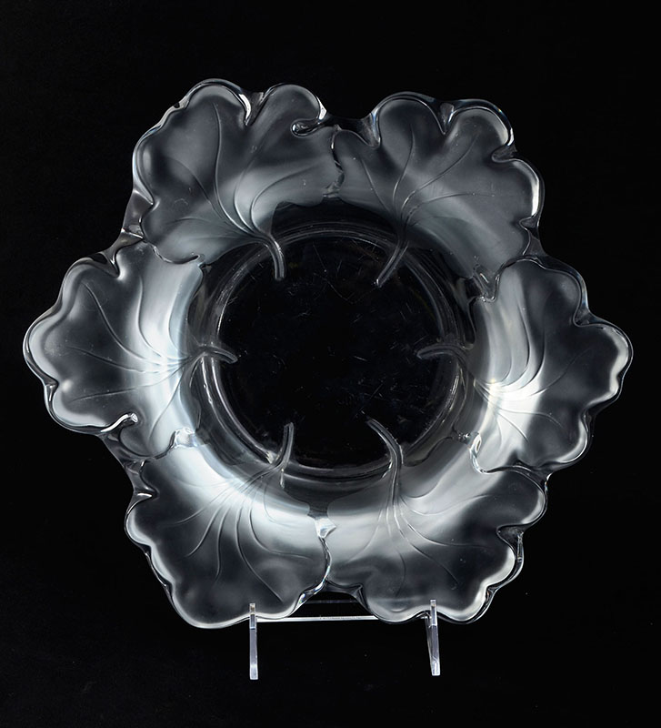 Appraisal: LALIQUE CAPUCINES FROSTED CRYSTAL BOWL Molded and frosted leaves rim