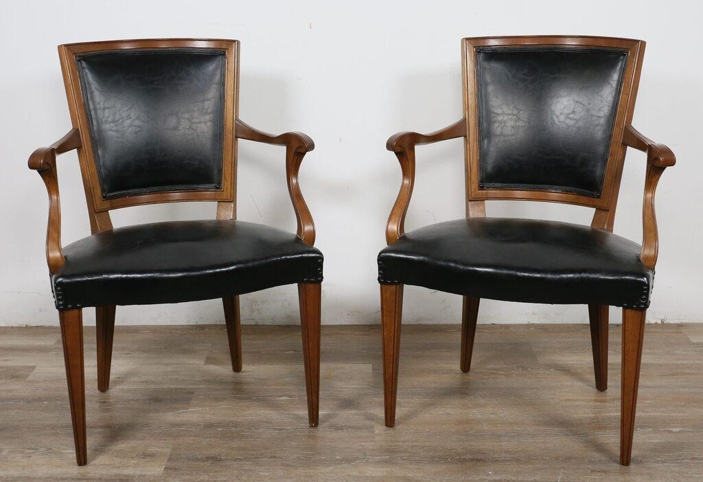 Appraisal: Pair of English library style chairs th century Black leather