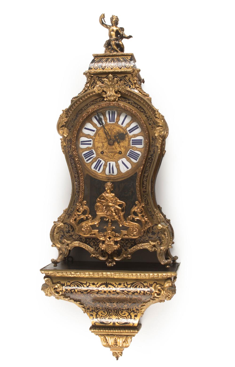 Appraisal: French Boulle-Style Bracket Clock th c cherub finial Classical relief