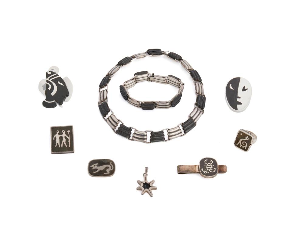 Appraisal: A group of Los Castillo Onix Negro mixed-metal jewelry Circa