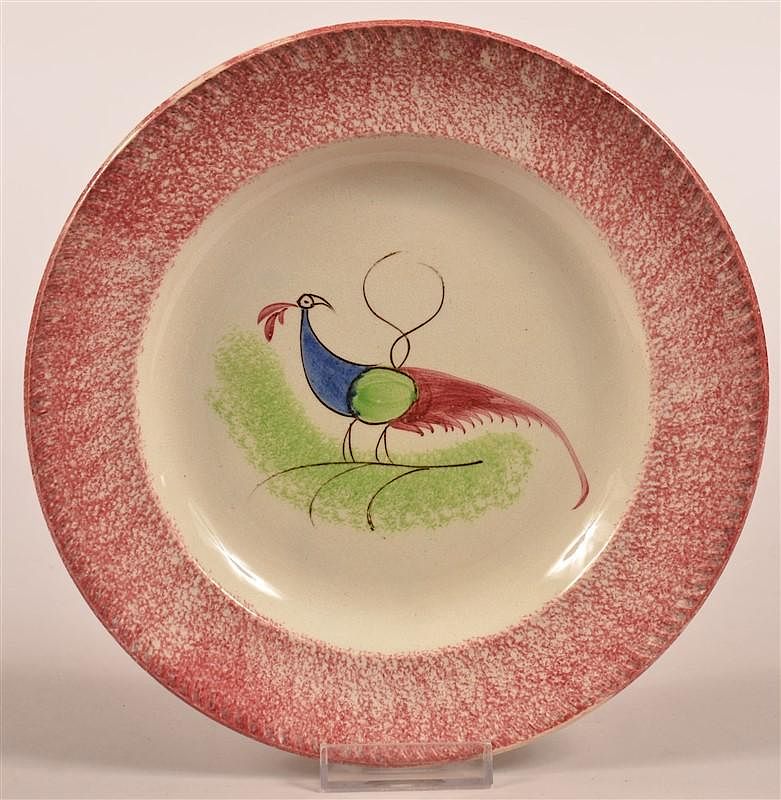 Appraisal: Red Spatter Ironstone Peafowl Pattern Plate Red Spatter Ironstone China