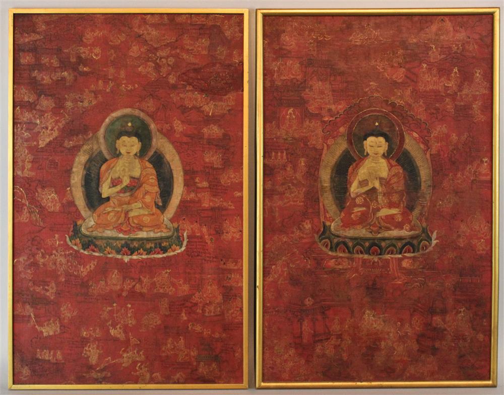 Appraisal: PAIR OF AMITAYUS BUDDHA THANGKA depicting the central White Buddha