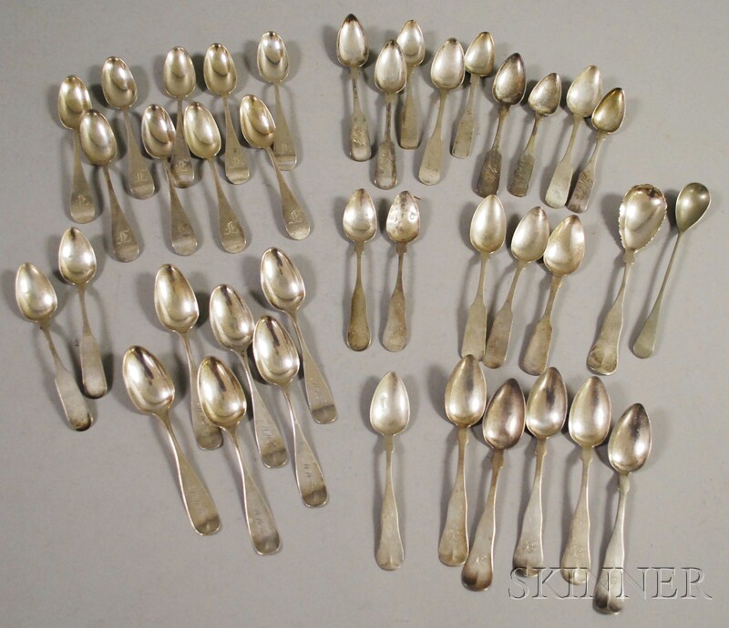 Appraisal: Group of Approximately Forty Coin Silver Teaspoons approx troy oz