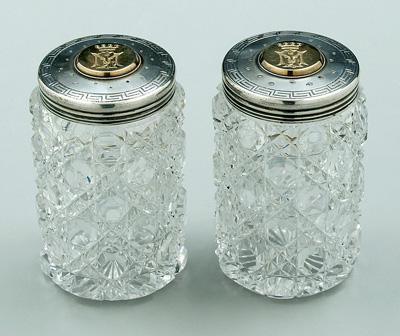 Appraisal: Two cut glass jars silver lids Daisy and Button pattern