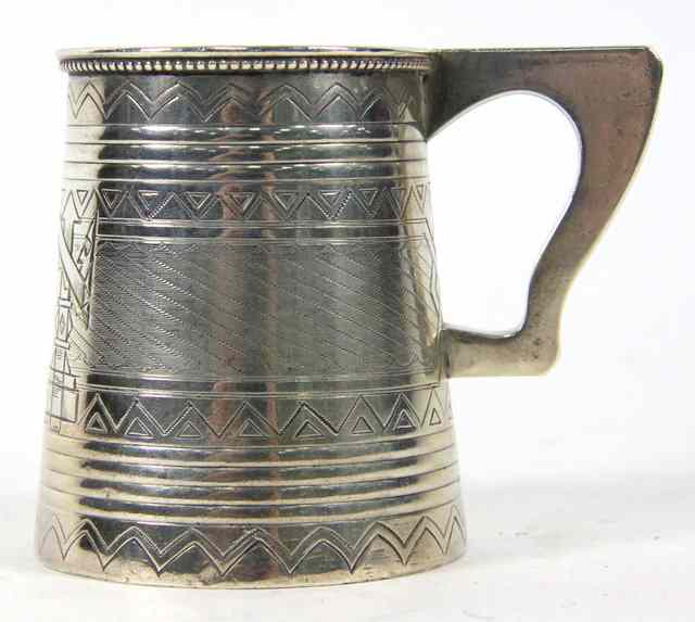 Appraisal: A Russian silver mug St Petersburg with bands of engraved