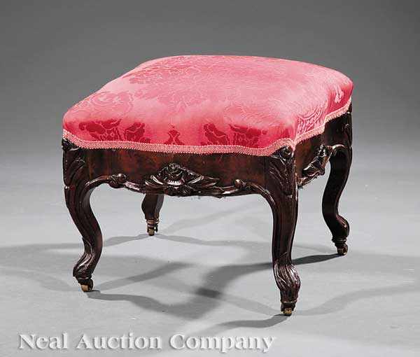 Appraisal: An American Rococo Carved Mahogany Footstool mid- th c serpentine