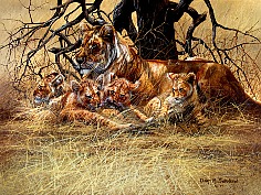 Appraisal: Gary Swanson Lioness and Cubsoil on canvas x in