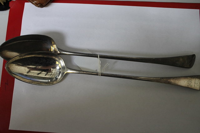 Appraisal: A PAIR OF SILVER OLD ENGLISH PATTERN BASTING SPOONS London