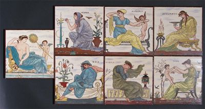 Appraisal: Seven Maw Co tiles designed by Walter Crane printed and