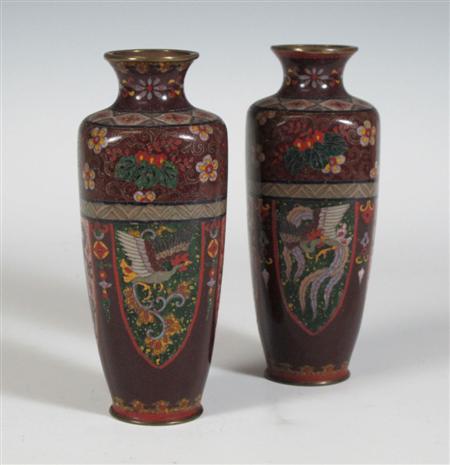 Appraisal: A pair of Japanese cloisonn enamel vases of tapered square