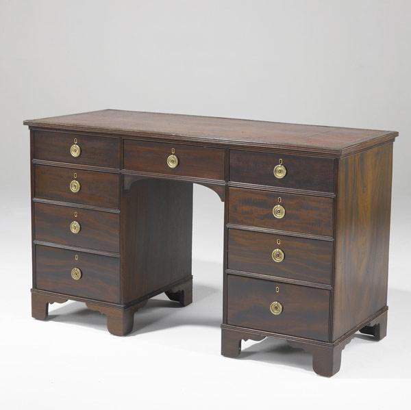 Appraisal: ENGLISH PEDESTAL DESK Mahogany with brass hardware ca - x