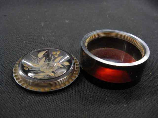 Appraisal: Carved Cherry Amber Box '' diameter with screw off cover