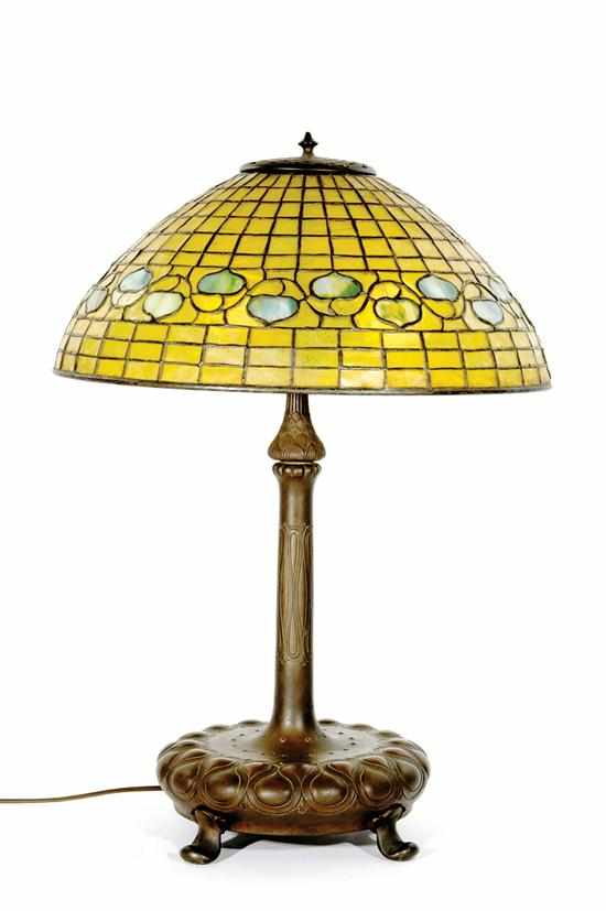 Appraisal: Tiffany Studios Acorn shade and bronze table lamp circa geometric