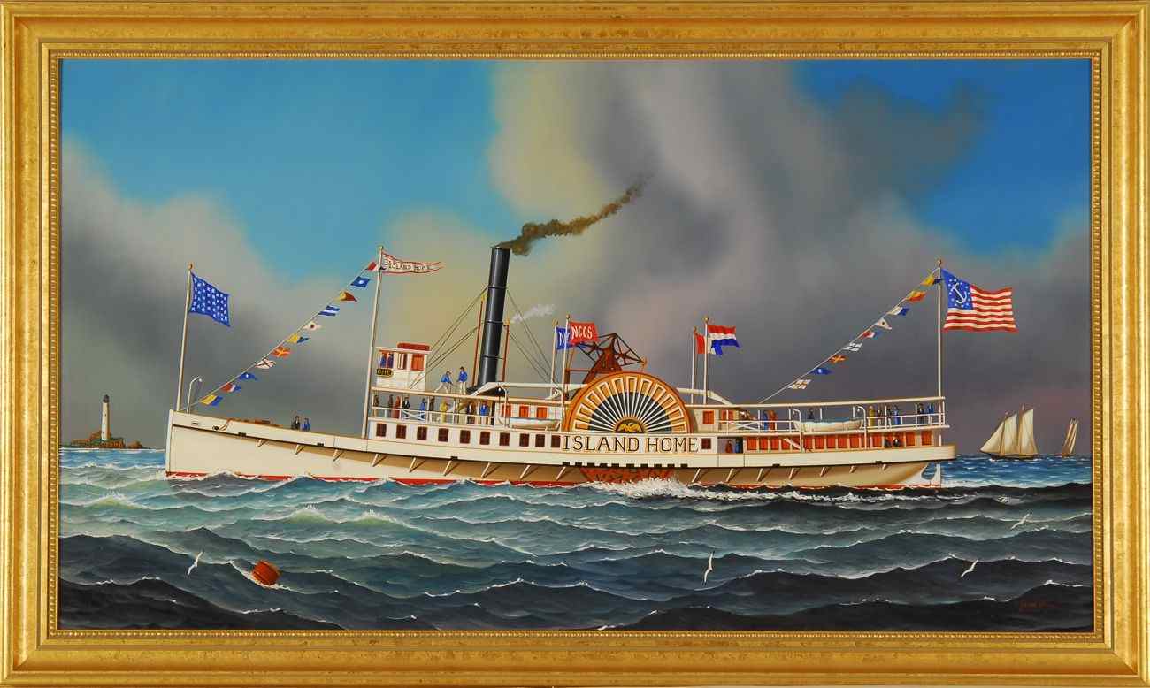 Appraisal: JEROME HOWESAmerican ContemporaryThe Island Home'' depicting the paddle-wheeler with ships