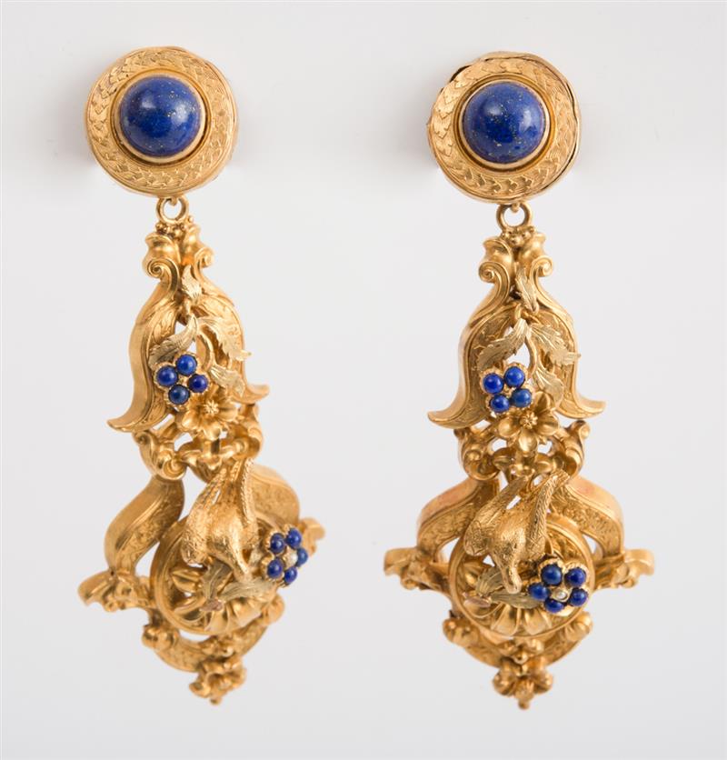 Appraisal: PAIR OF K YELLOW GOLD AND LAPIS LAZULI EARCLIPS in