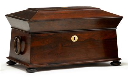 Appraisal: Large William IV rosewood tea caddy circa Of sarcophagus form