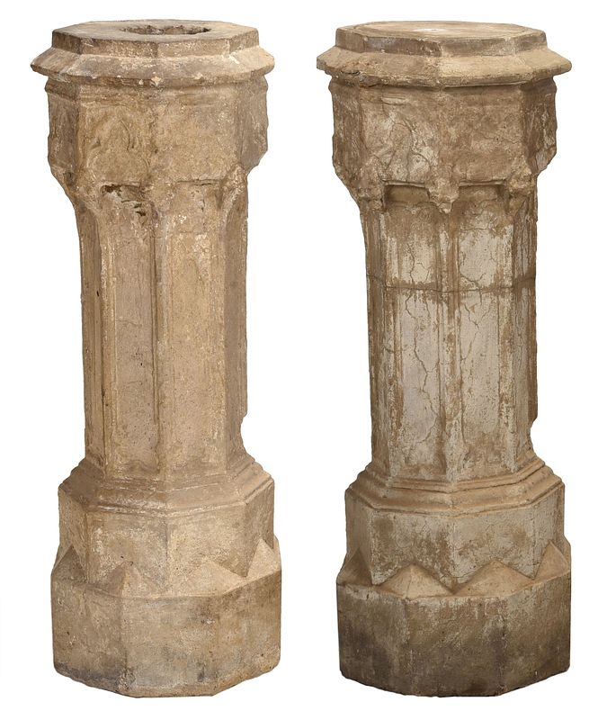 Appraisal: Pair Gothic Style Stone Pedestals age unknown probably th century