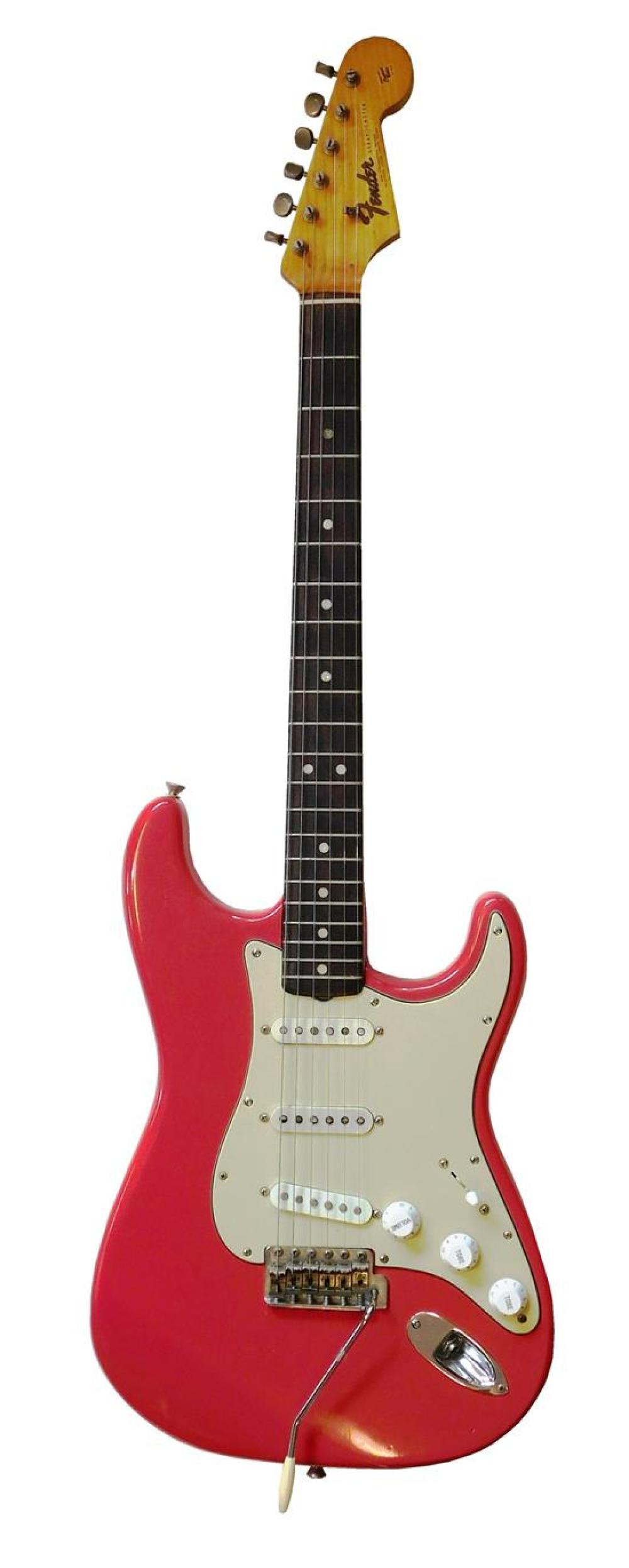 Appraisal: Fender Stratocaster electric guitar Fiesta Red finish with Synchronized Tremolo