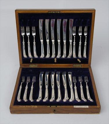 Appraisal: Crichton Twenty-Four Piece Silver Pistol-Handled Fruit Set Boxed LAC London