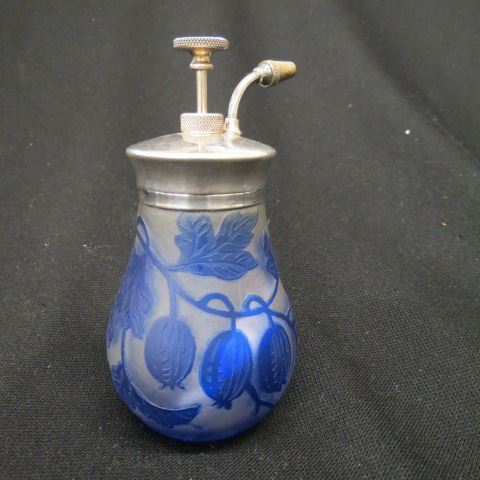 Appraisal: French Cameo Art Glass Atomizer berry vine decor blue on