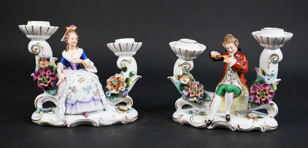 Appraisal: PAIR OF SITZENDORF PORCELAIN CANDLESTICKSPair of Sitzendorf porcelain candlesticks Each