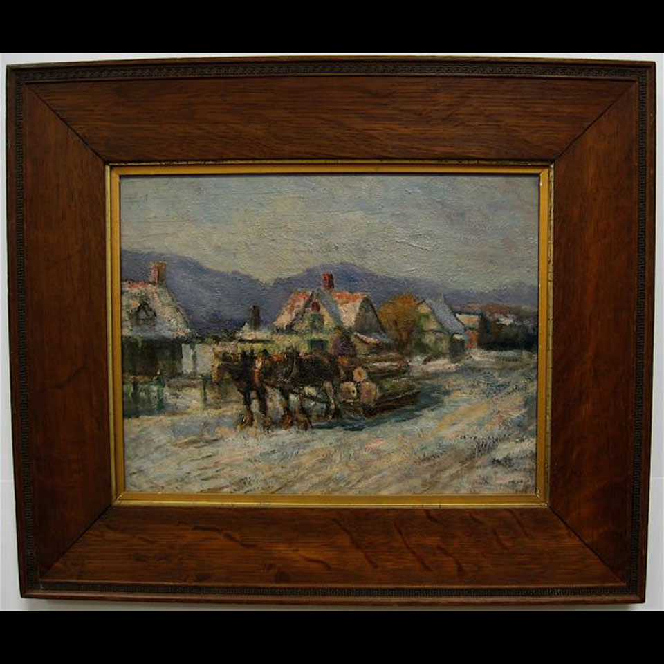 Appraisal: CANADIAN SCHOOL TH CENTURY HAULING LOGS IN WINTER OIL ON