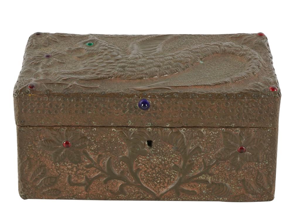 Appraisal: BRASS-CLAD WODEN BOXrelief-decorated with a winged mythological beast in flight